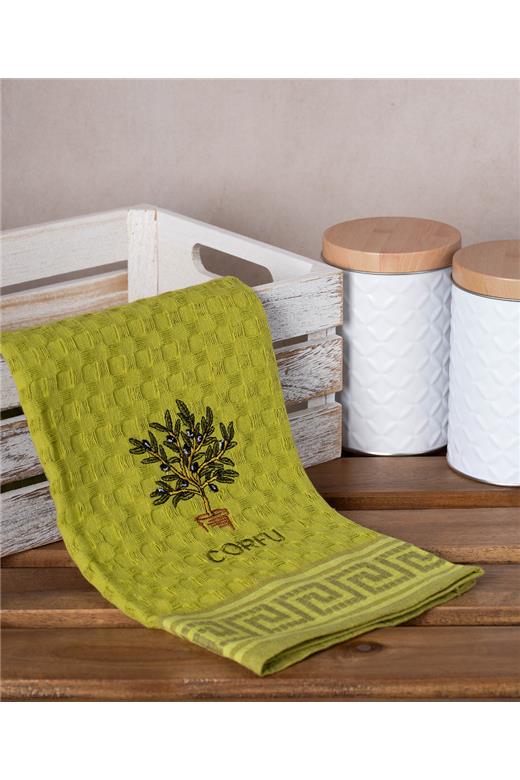 Σετ 12 τεμαχίων ποτηρόπανα γκοφρέ (50cm x 70cm) πράσινο γλάστρα CORFU
