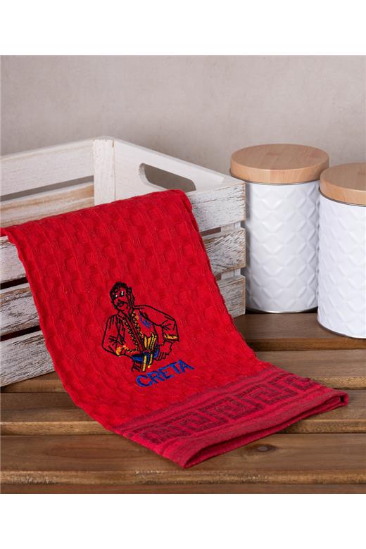Σετ 12 τεμαχίων ποτηρόπανα γκοφρέ (50cm x 70cm) κόκκινο κρητικός CRETA