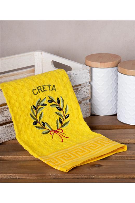 Σετ 12 τεμαχίων ποτηρόπανα γκοφρέ (50cm x 70cm) κίτρινο στεφάνι CRETA