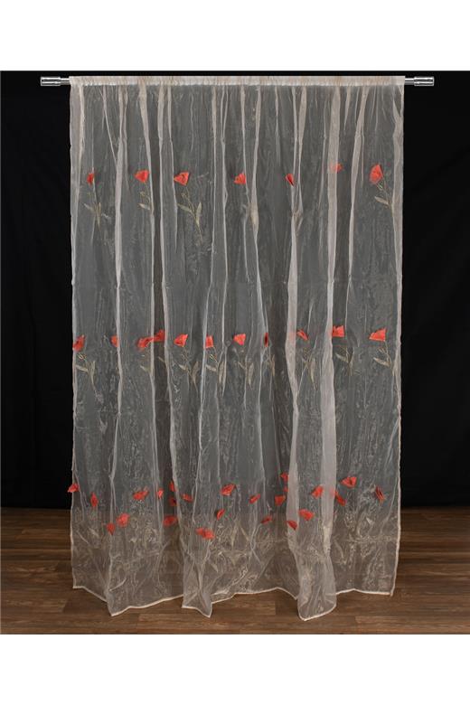 Κουρτίνα ανάγλυφο κόκκινο λουλούδι (280cm x 300cm) με τρέσα