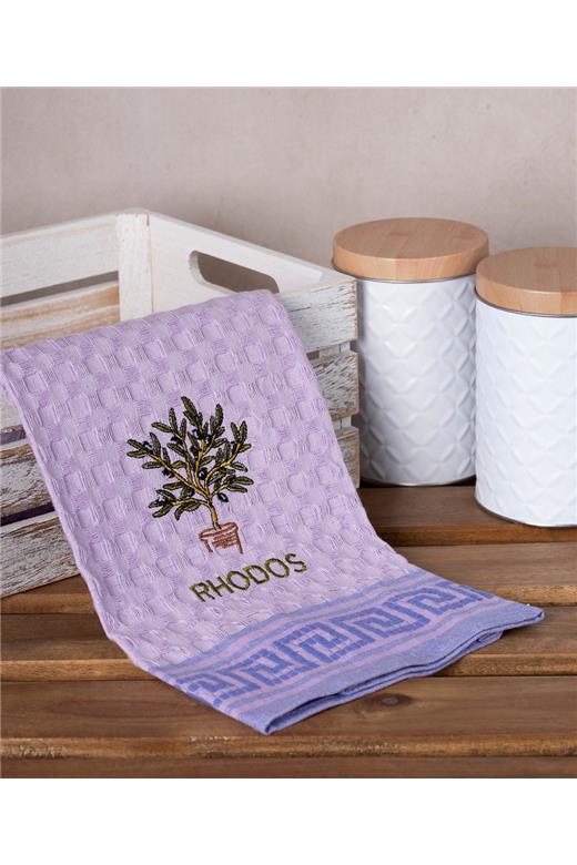 Σετ 12 τεμαχίων ποτηρόπανα γκοφρέ (50cm x 70cm) λιλά γλάστρα RHODES