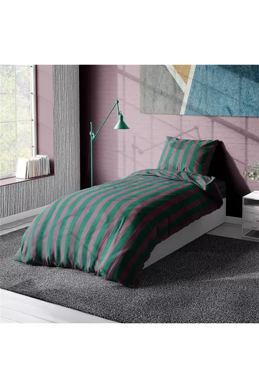 ΣΕΝΤΟΝΙΑ ΒΑΜΒΑΚΟΣΑΤΕΝ ΣΕΤ 3 τεμ. Stripes 156 Green-Antique Pink 160Χ240 Cotton 100%