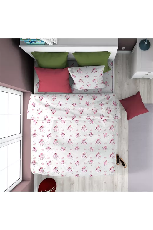 ΠΑΠΛΩΜΑΤΟΘΗΚΗ ΕΜΠΡΙΜΕ kids Unicorn 208 160X240 White-Pink Cotton 100%