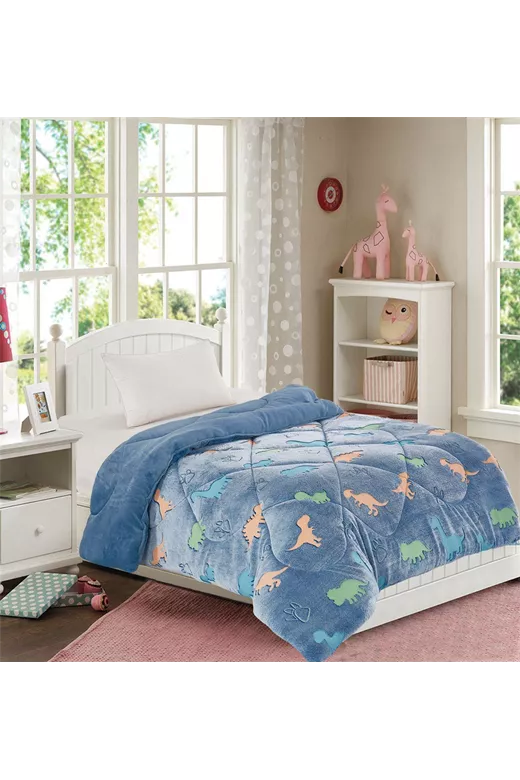 Κουβερτοπάπλωμα φωσφορίζον Dinosaur 160X220 Blue 100% Polyester