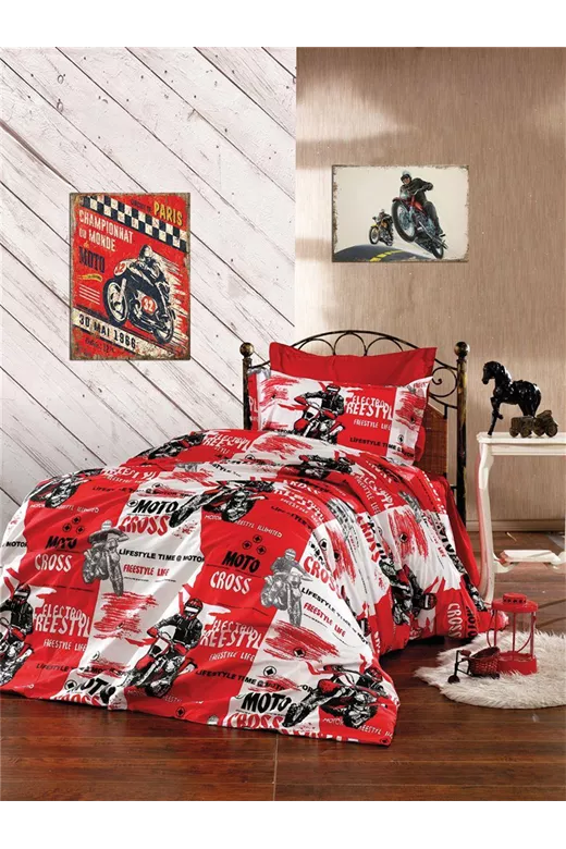 ΣΕΝΤΟΝΙΑ ΕΜΠΡΙΜΕ ΣΕΤ 3 τεμ kids Motocross 288 160X240 Red 70/30 Cott/Pol