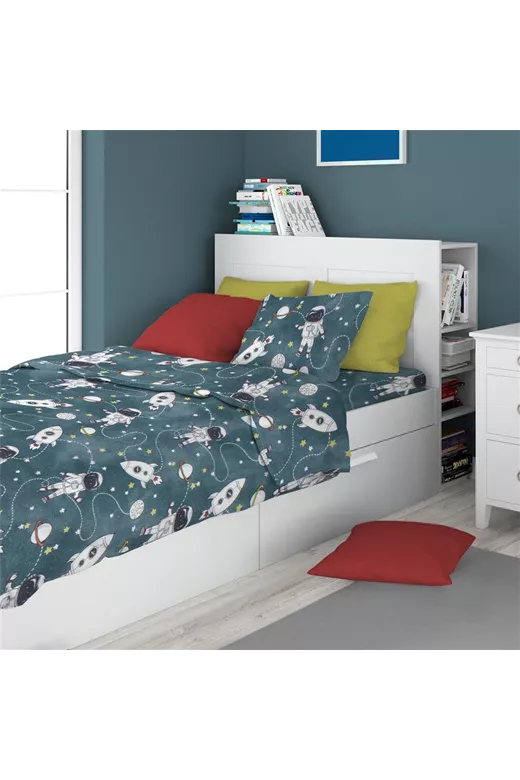 ΣΕΝΤΟΝΙΑ ΕΜΠΡΙΜΕ ΣΕΤ 3 τεμ kids Galaxy Travel 91 160X240 Petrol 100% Cotton Flannel