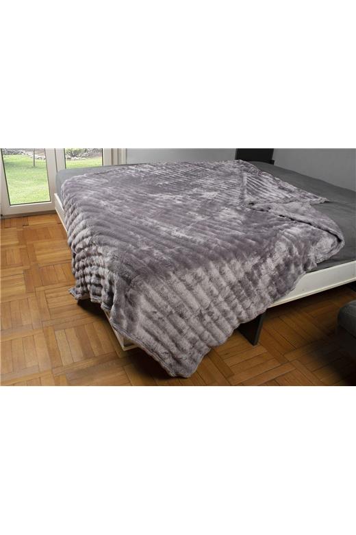 ΚΟΥΒΕΡΤΑ Coral Fleece Ριγέ 220X240 300gsm 16 Grey 100% Polyester