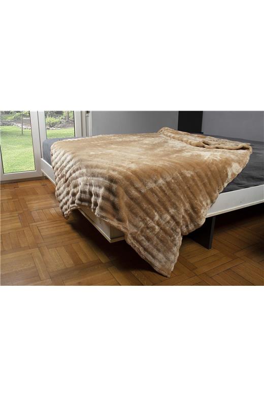 ΚΟΥΒΕΡΤΑ Coral Fleece Ριγέ 160X220 300gsm 12 Beige 100% Polyester
