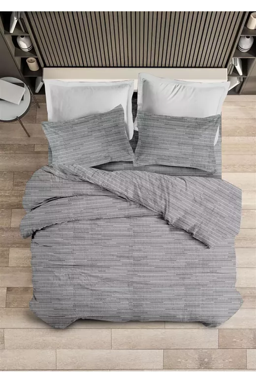 ΣΕΤ ΘΗΚΗ M LINES (GREY4) 160x240cm 50*70cm FLANEL 100%COTTON