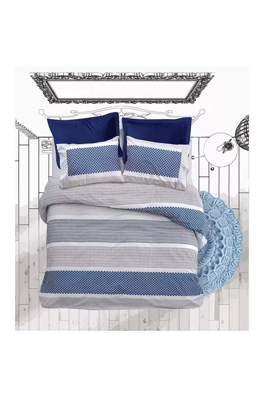 ΠΑΠΛΩΜΑ ΣΕΤ 220Χ240+2 MAΞ. BOHO BLUE 100% COTTON