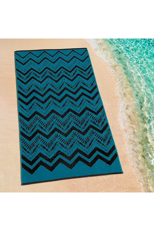 LINO ΠΕΤΣΕΤΑ ΘΑΛΑΣΣΗΣ ZIGZAGE BLACK-PETROL 86X160