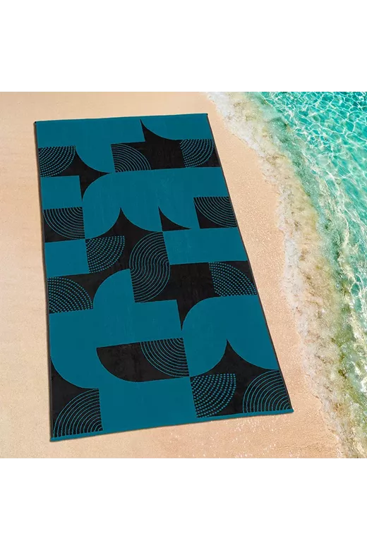 LINO ΠΕΤΣΕΤΑ ΘΑΛΑΣΣΗΣ GEOMETRICO BLACK-PETROL 86X160