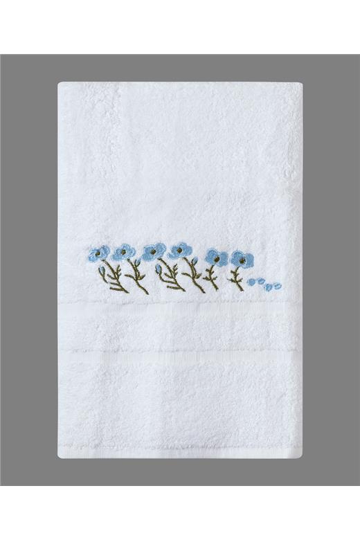 Πετσέτα Προσώπου ( 50cm x 100cm ) Λευκό με Σιέλ Λουλούδι