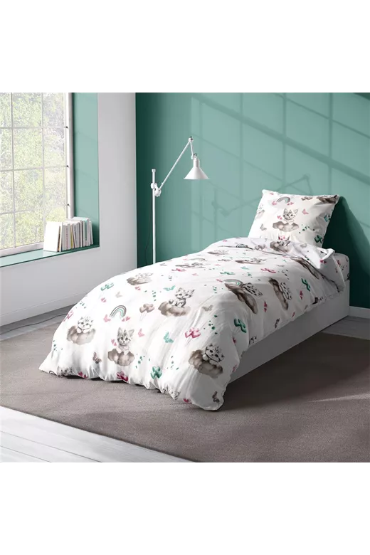 Παπλωματοθήκη Εμπριμέ kids Kitten 560 160X240 Petrol 100% Cotton