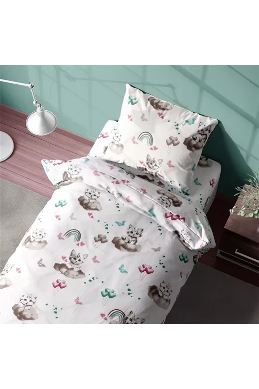 Σεντόνια Εμπριμέ Σετ 2 τεμ kids Kitten 560 160X240 Petrol 100% Cotton