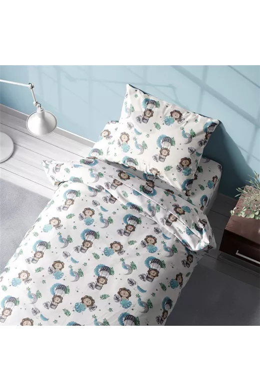 Σεντόνια Εμπριμέ Σετ 2 τεμ kids Lion 533 160X240 Sky Blue 100% Cotton