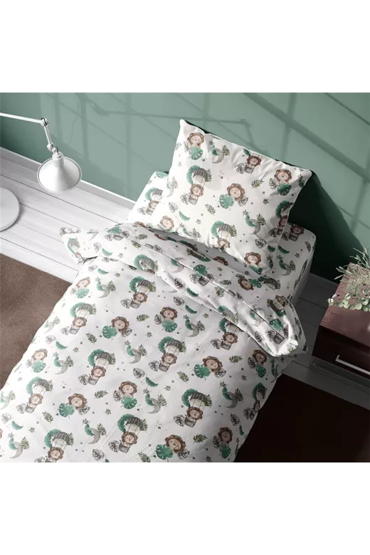 Σεντόνια Εμπριμέ Σετ 3 τεμ kids Lion 534 160X240 Green 100% Cotton