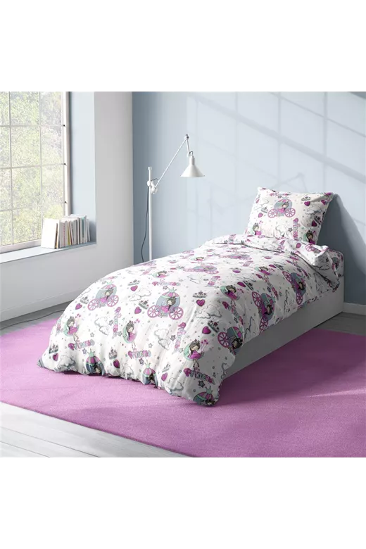 Παπλωματοθήκη Εμπριμέ kids Princess 389 160X240 White-Lila 70/30 Cott/Pol