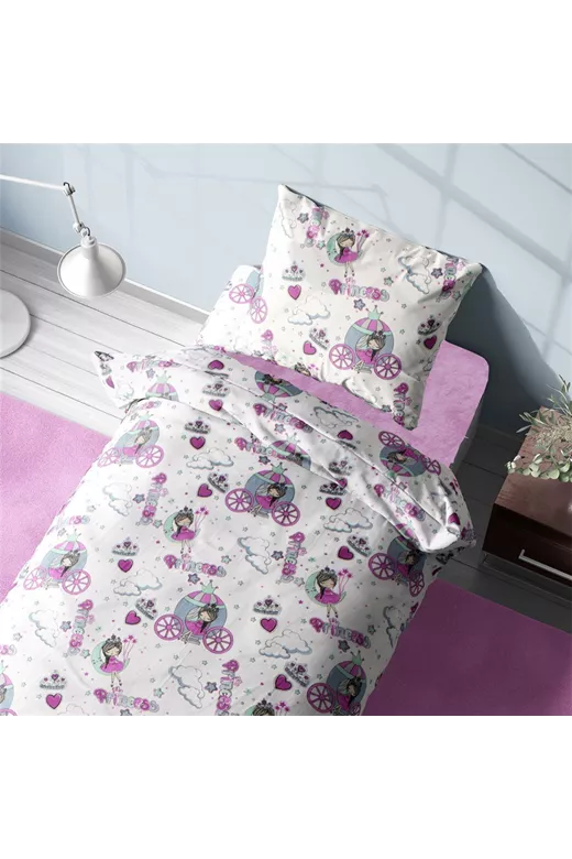 Σεντόνια Εμπριμέ Σετ 3 τεμ kids Princess 389 160X240 White-Lila 70/30 Cott/Pol