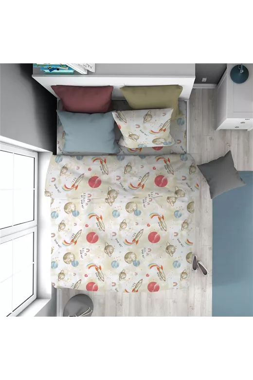 Παπλωματοθήκη Εμπριμέ kids Spaceship 186 160X240 Beige 100% Cotton