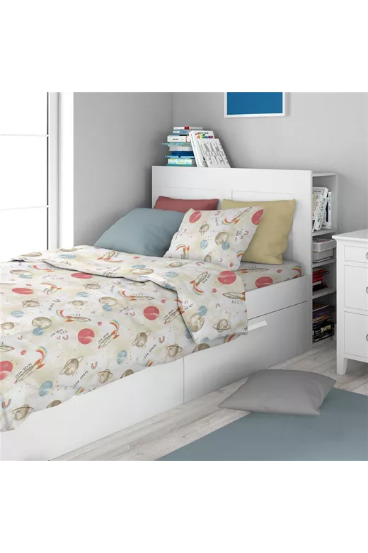 Σεντόνια Εμπριμέ Σετ 2 τεμ kids Spaceship 186 160X240 Beige 100% Cotton