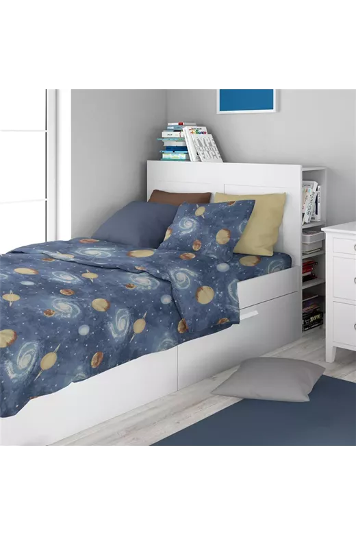 Σεντόνια Εμπριμέ Σετ 3 τεμ kids Milky Way 185 160X240 Blue 100% Cotton