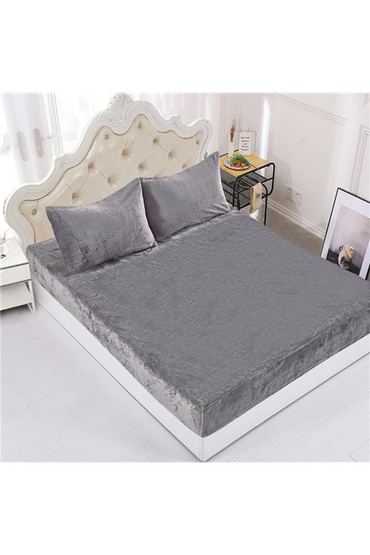 Fleece σεντόνι με λάστιχο και μαξιλαροθήκες (160cm x 200cm + 35cm) light grey