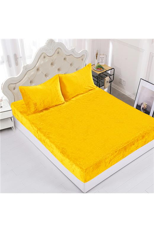 Fleece σεντόνι με λάστιχο και μαξιλαροθήκες (160cm x 200cm + 35cm) yellow