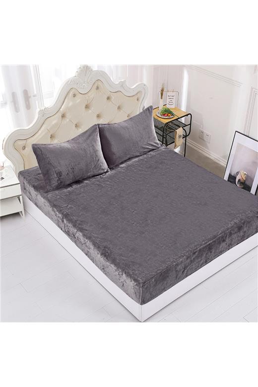 Fleece σεντόνι με λάστιχο και μαξιλαροθήκες (160cm x 200cm + 35cm) σκούρο γκρί