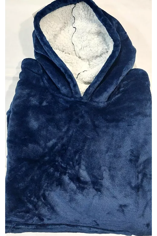 Κουβέρτα με sherpa και κουκούλα Hoody Blue
