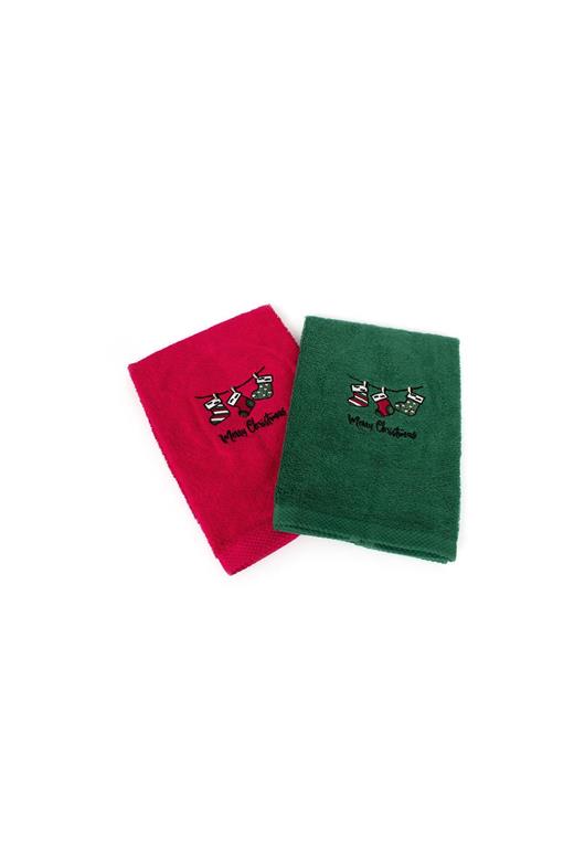 Χριστουγεννιάτικο Σετ Πετσέτες 2 τεμ. 40X60 Christmas Socks Κόκκινο-Πράσινο 100% Cotton