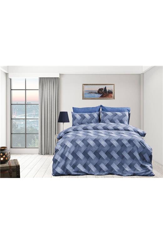Σεντόνια Εμπριμέ Σετ 4 τεμ Αλκμήνη 454 220X240 Blue 70/30 Cott/Pol