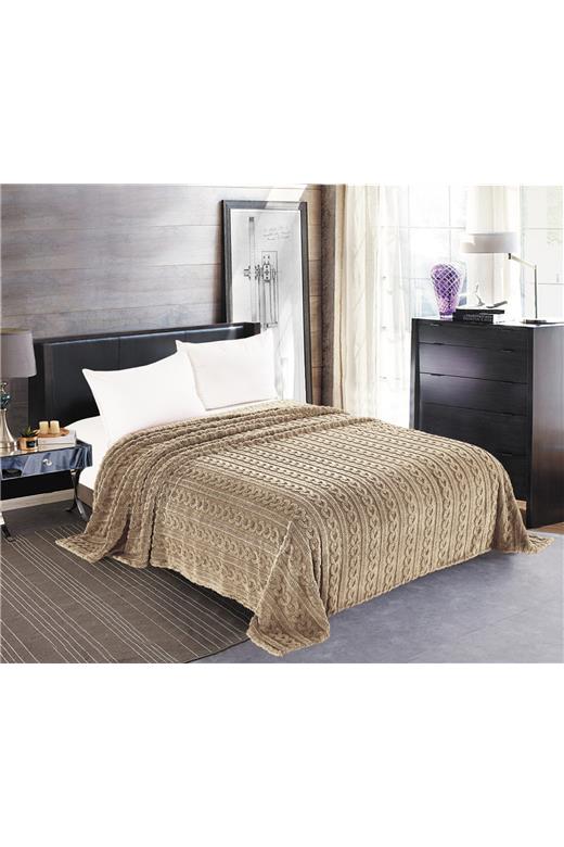 Κουβέρτα fleece braid (160cm x 220cm) καφέ