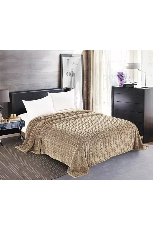 Κουβέρτα fleece braid (220cm x 240cm) καφέ