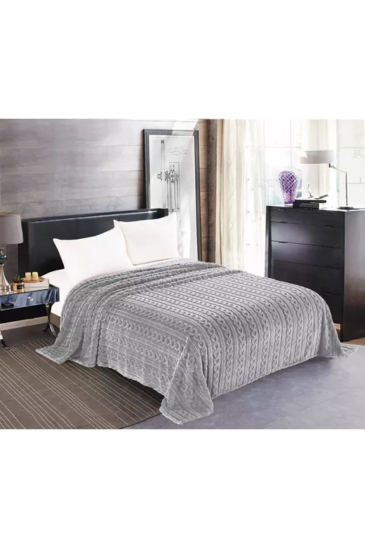 Κουβέρτα fleece braid (220cm x 240cm) γκρί