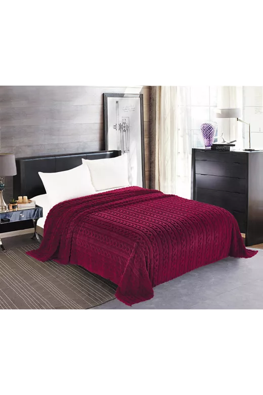 Κουβέρτα fleece braid (220cm x 240cm) μπορντώ
