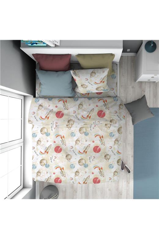 Πάπλωμα Εμπριμέ kids Spaceship 186 160X240 Beige 100% Cotton