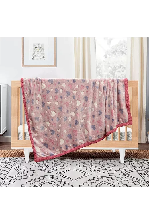 LINO ΚΟΥΒΕΡΤΑ FLEECE SHERPA ΦΩΣΦΟΡΙΖΕ HERZ PINK 110X150