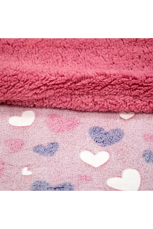 LINO ΚΟΥΒΕΡΤΑ FLEECE SHERPA ΦΩΣΦΟΡΙΖΕ HERZ PINK 110X150