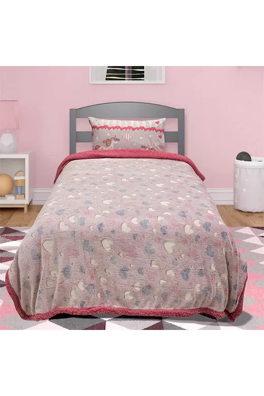 LINO ΚΟΥΒΕΡΤΑ FLEECE SHERPA ΦΩΣΦΟΡΙΖΕ HERZ PINK 160X220