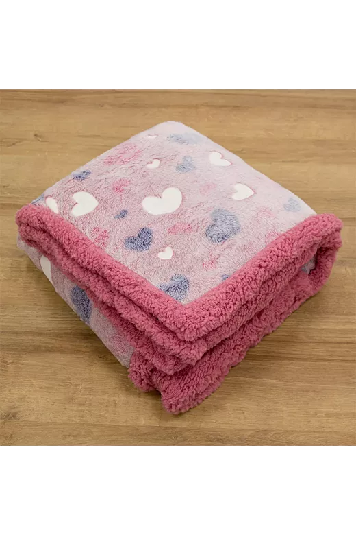 LINO ΚΟΥΒΕΡΤΑ FLEECE SHERPA ΦΩΣΦΟΡΙΖΕ HERZ PINK 160X220