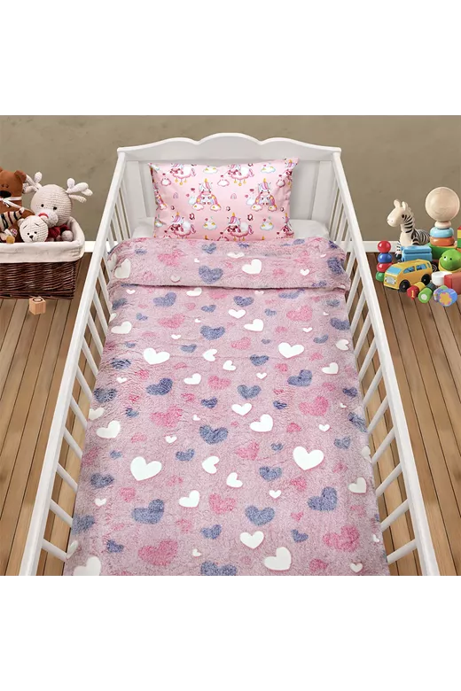 LINO ΚΟΥΒΕΡΤΑ FLEECE ΦΩΣΦΟΡΙΖΕ HERZ PINK 110X150