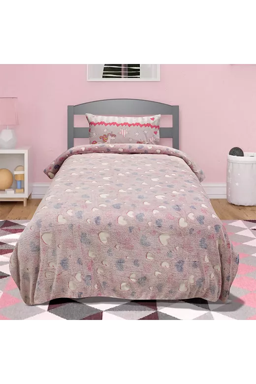 LINO ΚΟΥΒΕΡΤΑ FLEECE ΦΩΣΦΟΡΙΖΕ HERZ PINK 160X220