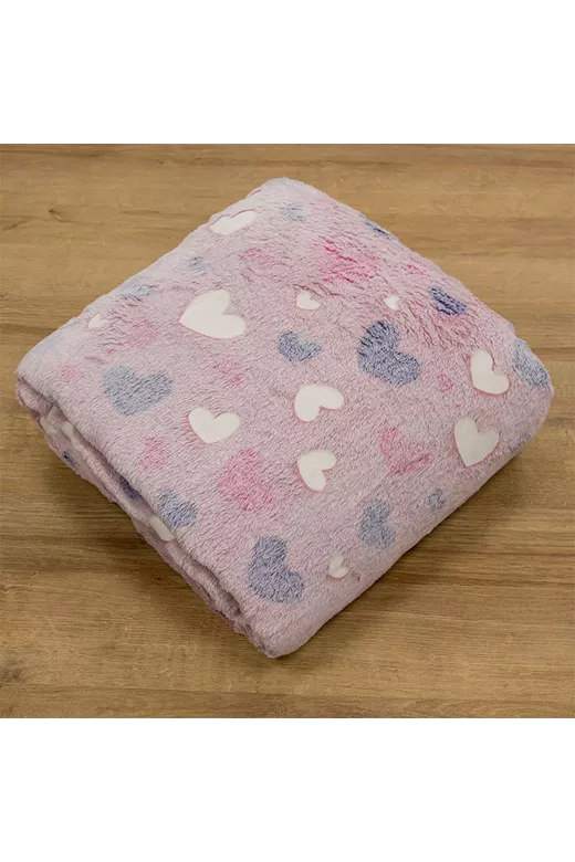 LINO ΚΟΥΒΕΡΤΑ FLEECE ΦΩΣΦΟΡΙΖΕ HERZ PINK 160X220