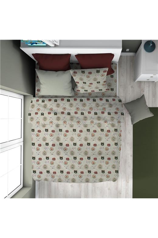 Παπλωματοθήκη Εμπριμέ kids Big Cats 27 160X240 Light Olive 100% Cotton