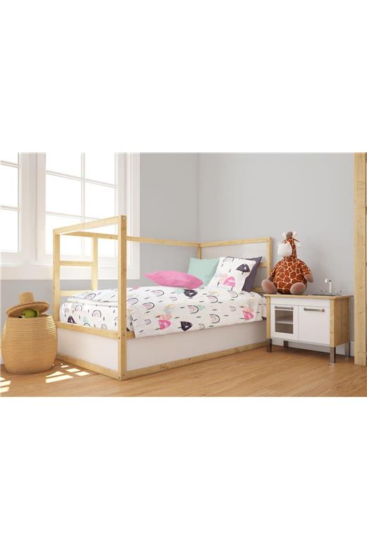 Παπλωματοθήκη Εμπριμέ bebe Rainbow 575 120X160 White-Pink 100% Cotton