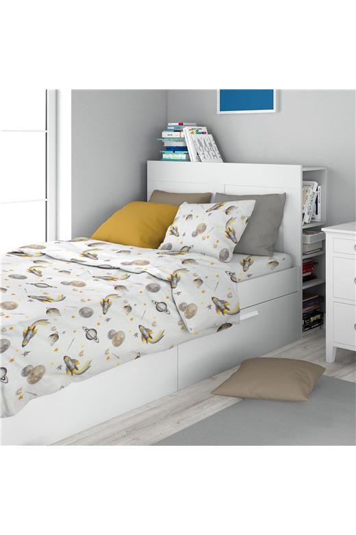 Σεντόνια Εμπριμέ Σετ 3 τεμ kids Space Mission 183 160X240 White-Grey 100% Cotton