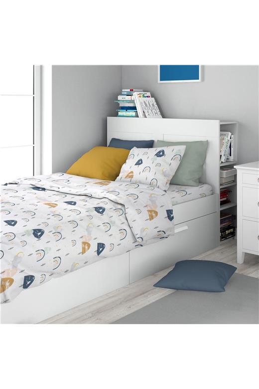 Σεντόνια Εμπριμέ Σετ 3 τεμ kids Rainbow 574 160X240 White-Blue 100% Cotton