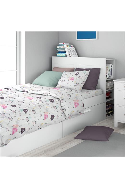 Σεντόνια Εμπριμέ Σετ 3 τεμ kids Rainbow 575 160X240 White-Pink 100% Cotton