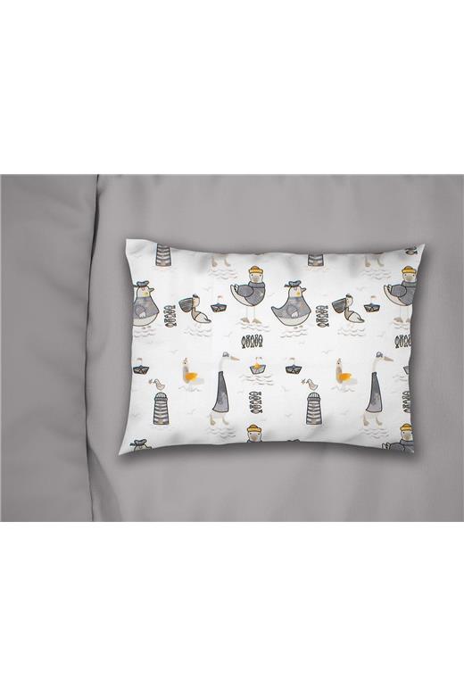 Μαξιλαροθήκη Εμπριμέ kids Seabirds 578 50X70 White-Grey 100% Cotton